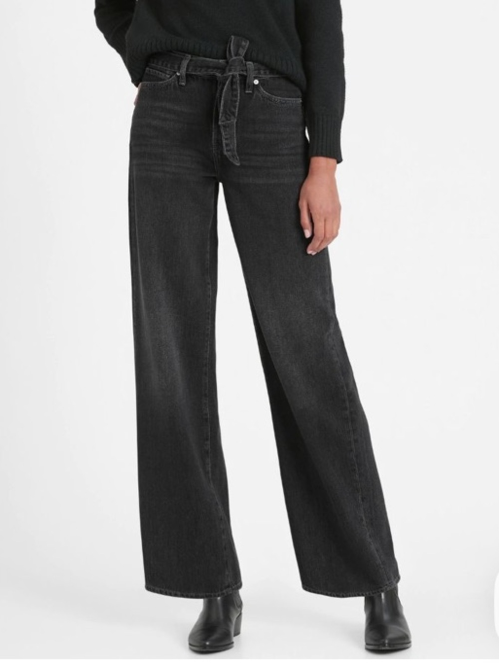 High Rise Wide Leg Jeans with Tie Belt